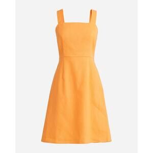 J. Crew Squareneck A-line dress stretch linen tangerine orange summer vacation